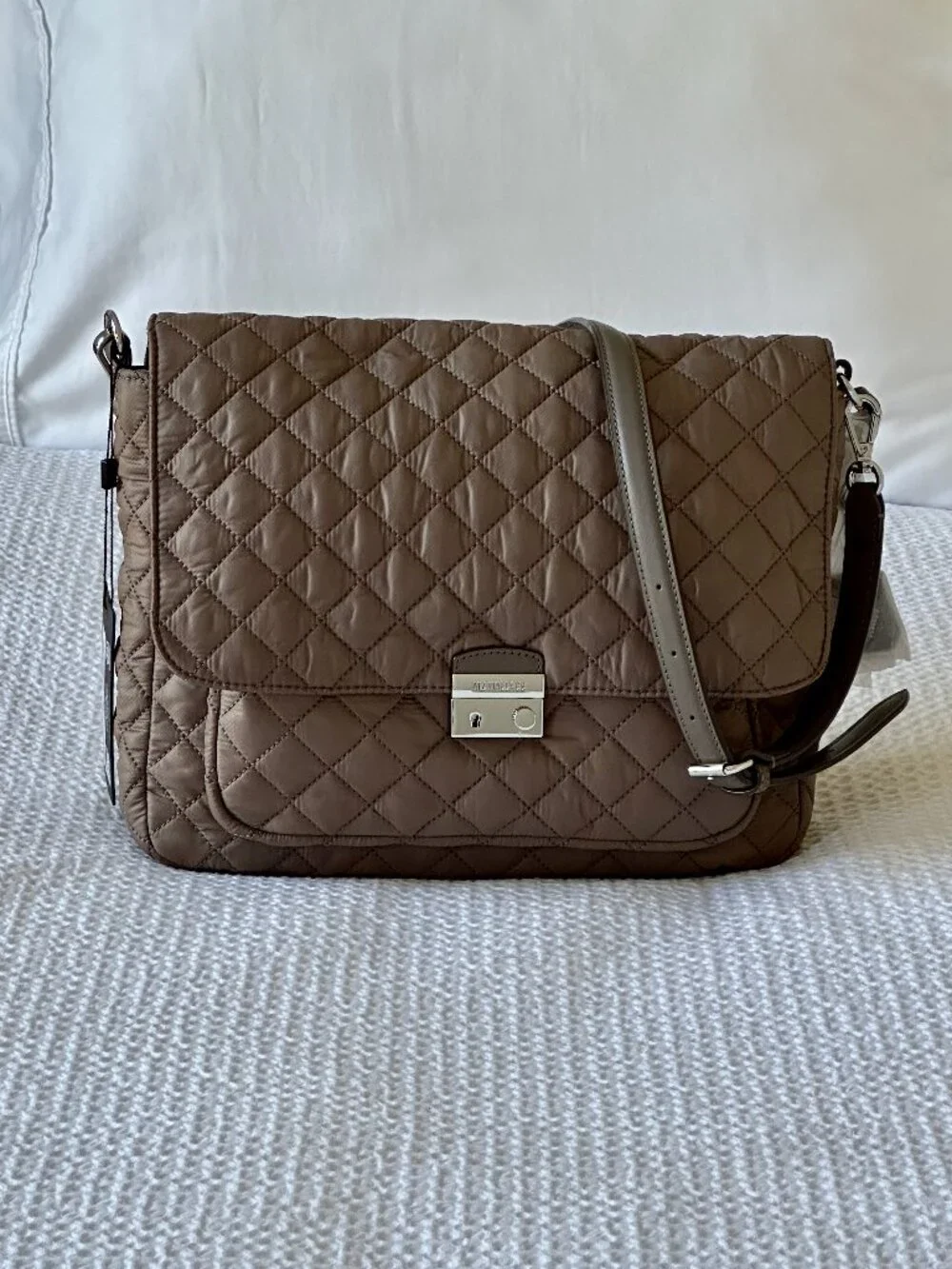 MZ Wallace Quilted Crossbody Bag in Taupe and Gray